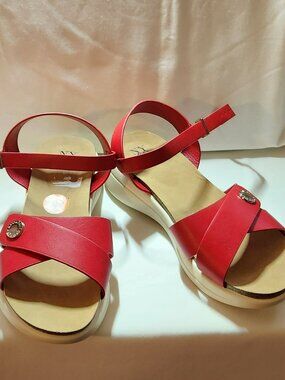 Red Women’s Ankle-Strap Platform Sandals